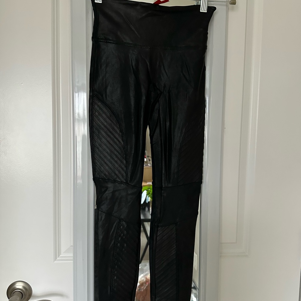 SPANX Faux Leather Black Moto Leggings